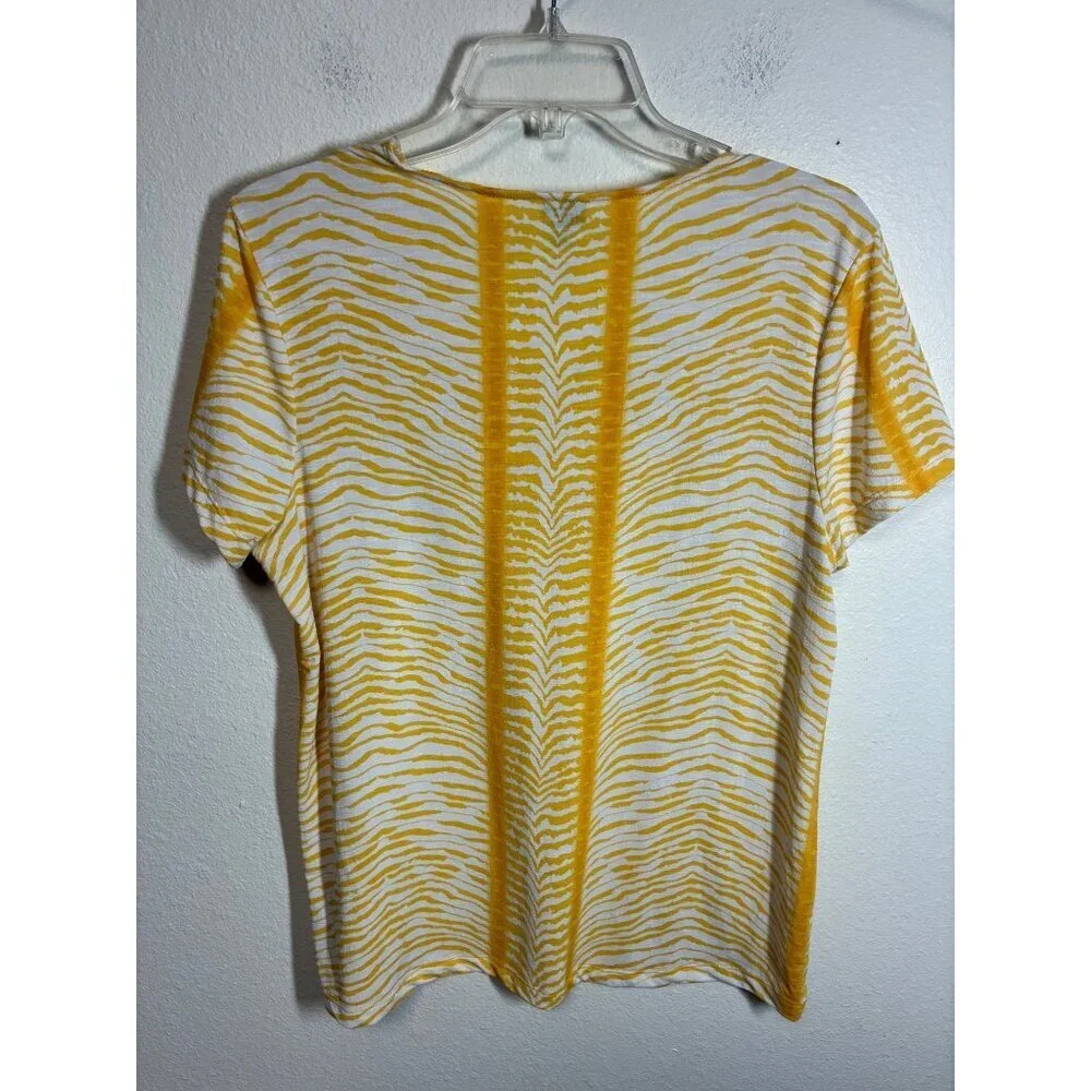 Rafaella Blouse Business Casual Top Zebra Animal Print Yellow Size Large